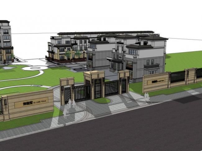 Sketchup景观模型|小区景观，住宅景观，古典风格