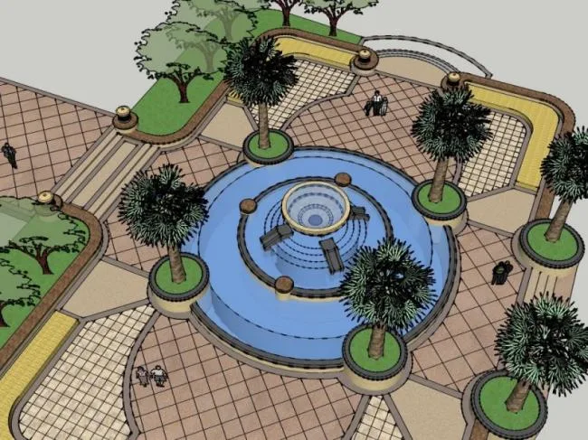 Sketchup景观模型|广场景观，现代风格