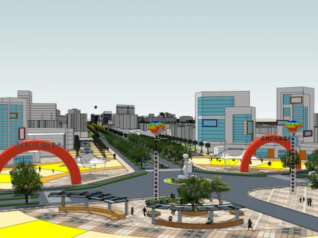 Sketchup景观模型|城市大道景观，道路景观，街头景观，现代风格
