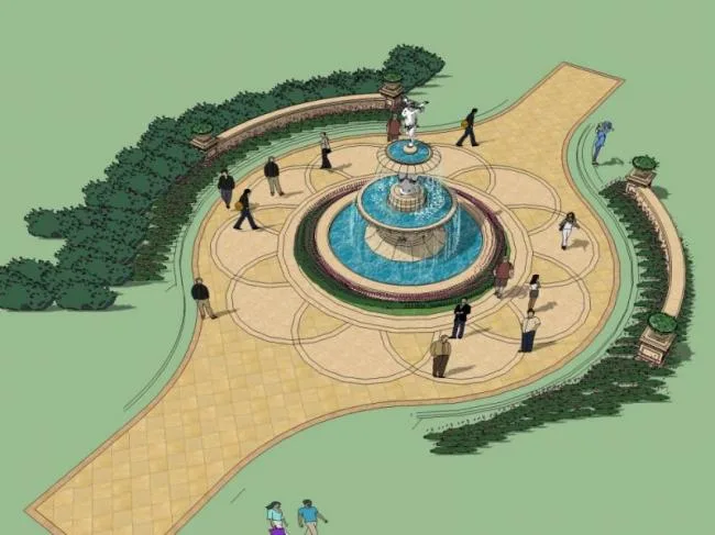Sketchup景观模型|广场景观，古典风格