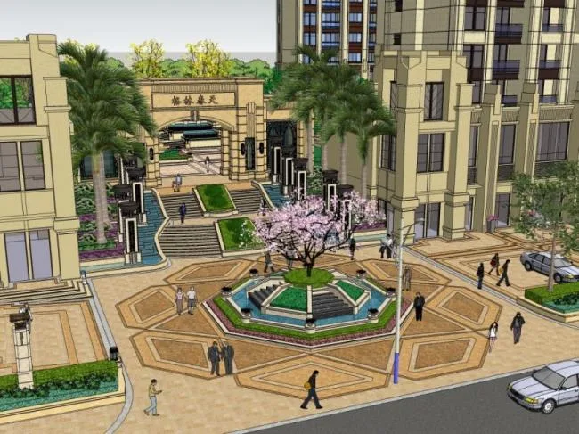 Sketchup景观模型|商业街景观，住宅景观，古典风格