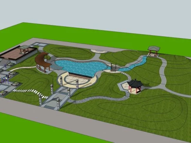 Sketchup景观模型|小游园景观，中式风格