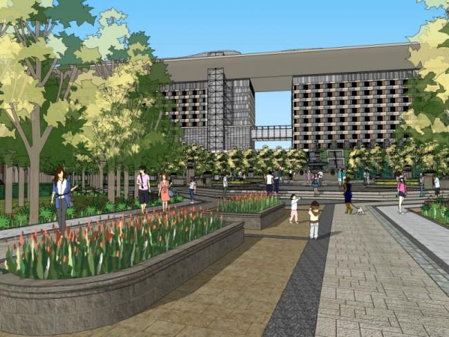 Sketchup景观模型|办公景观，古典风格