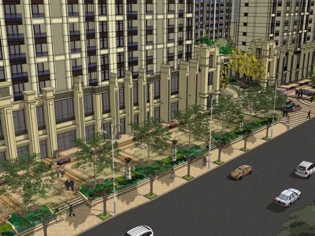Sketchup景观模型|小区景观，住宅景观，古典风格