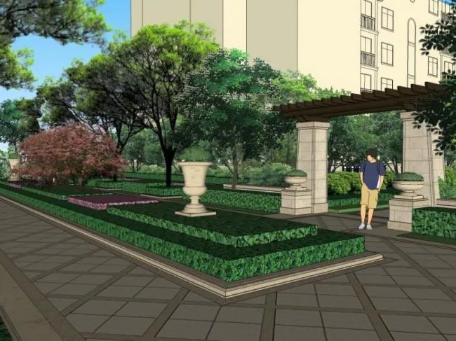 Sketchup景观模型|广场景观，住宅景观，古典风格