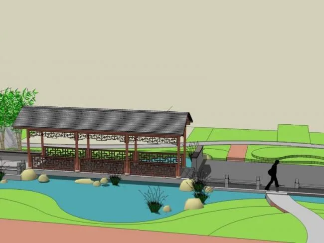 Sketchup景观模型|花园景观，中式风格