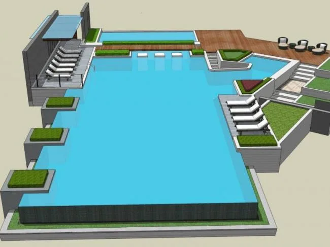 Sketchup景观模型|泳池景观，现代风格