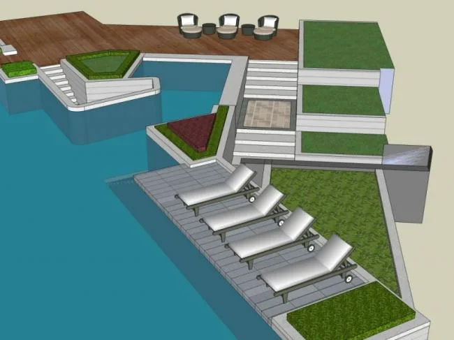 Sketchup景观模型|泳池景观，现代风格