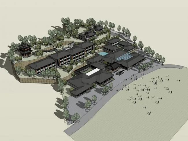 Sketchup酒店模型|多层园林酒店，中式风格