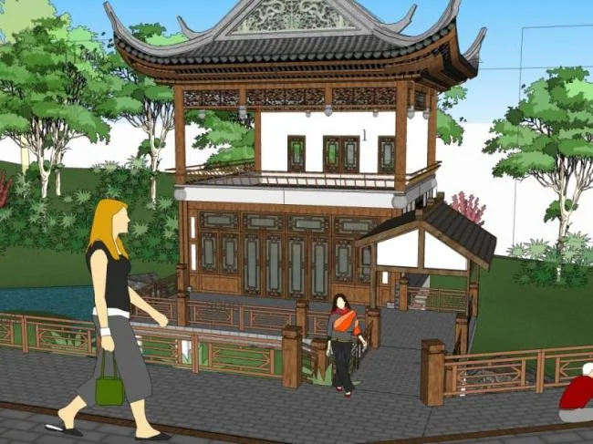Sketchup商业模型|会所，中式风格