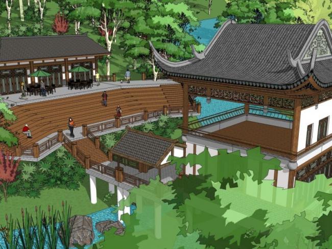 Sketchup商业模型|会所，中式风格