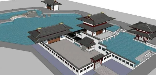 Sketchup住宅模型|院落，中式风格