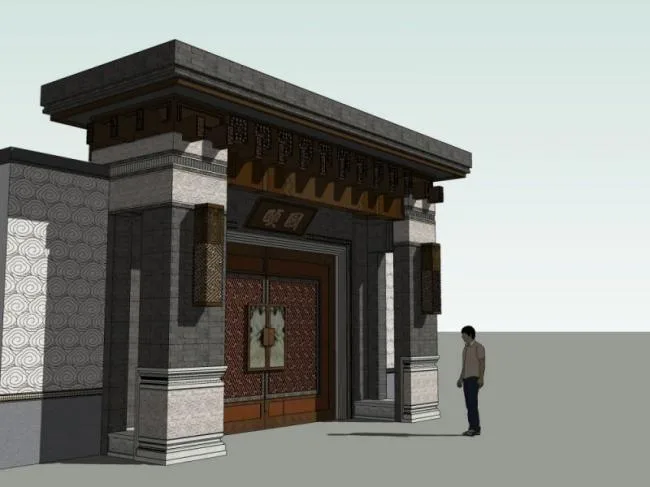 Sketchup小品模型|大宅门头，中式风格，小品，大门