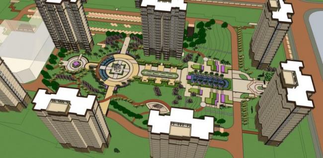 Sketchup景观模型|小区景观，住宅景观，古典风格
