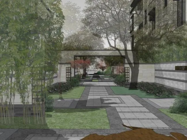 Sketchup景观模型|宅间庭院景观，住宅景观，中式风格