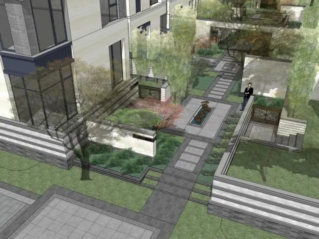 Sketchup景观模型|宅间庭院景观，住宅景观，中式风格