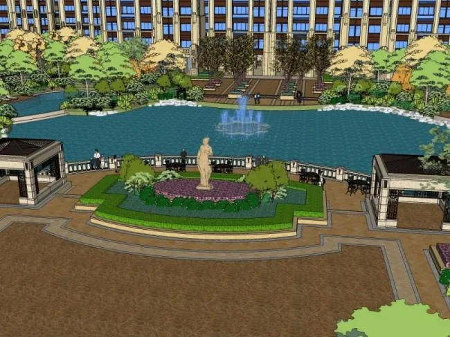Sketchup景观模型|小区景观，住宅景观，古典风格