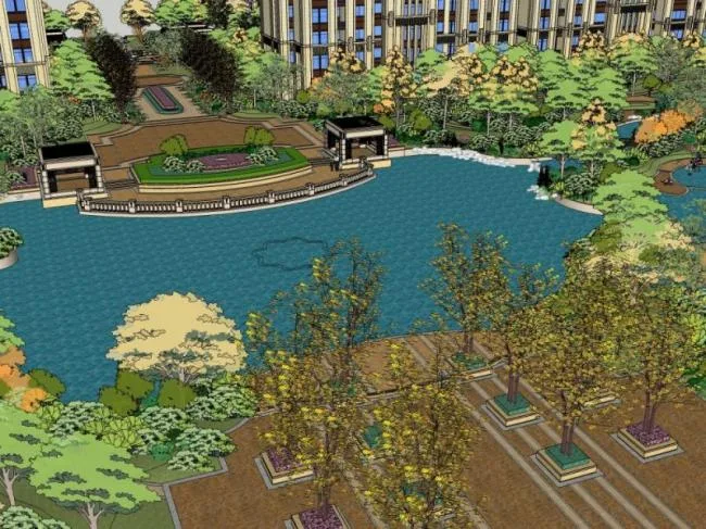 Sketchup景观模型|小区景观，住宅景观，现代风格