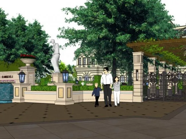 Sketchup景观模型|小区景观，住宅景观，法式风格，古典风格