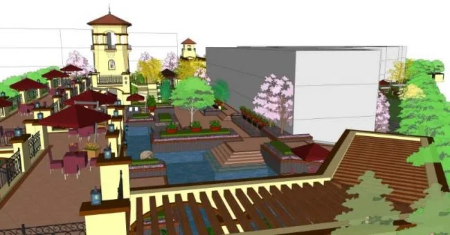 Sketchup景观模型|滨水景观，古典风格