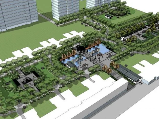 Sketchup景观模型|小区景观，住宅景观，新中式风格