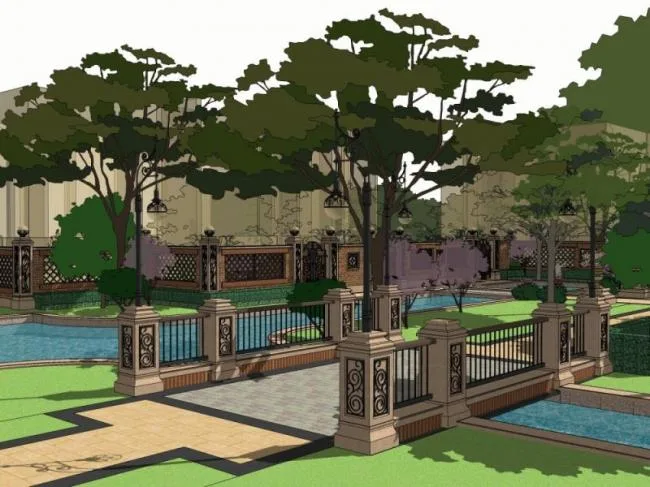 Sketchup景观模型|小区景观，住宅景观，古典风格
