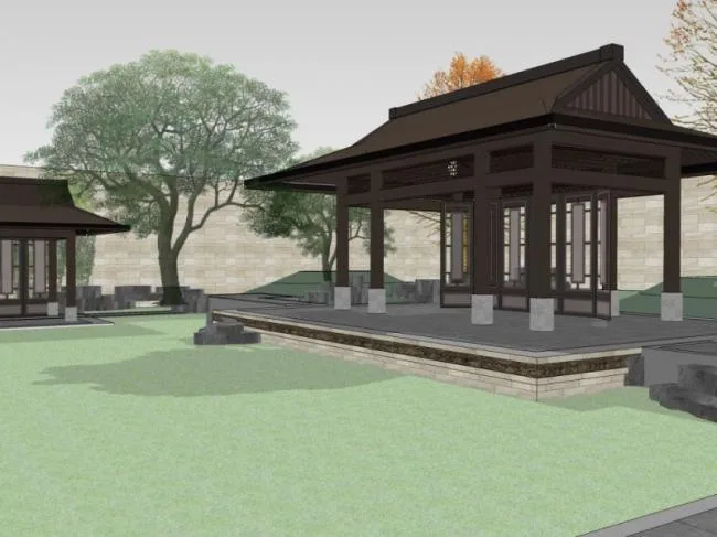 Sketchup景观模型|庭院景观，中式风格