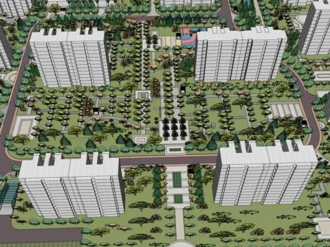 Sketchup景观模型|小区景观，住宅景观，现代风格
