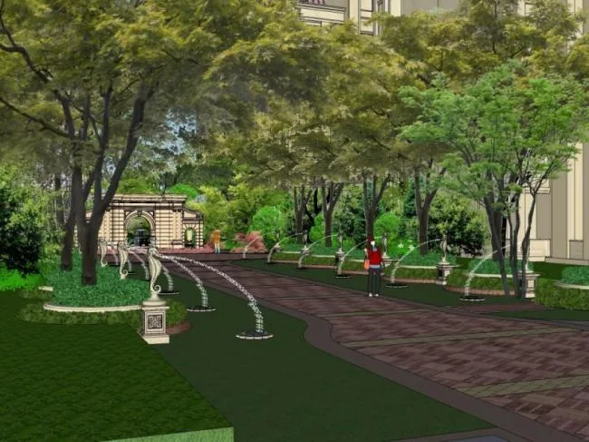 Sketchup景观模型|小区景观，住宅景观，古典风格