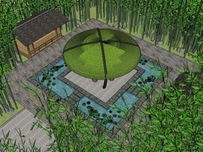 Sketchup景观模型|景观设计，庭院景观，现代中式风格