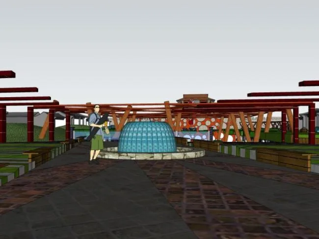 Sketchup景观模型|广场景观，现代风格