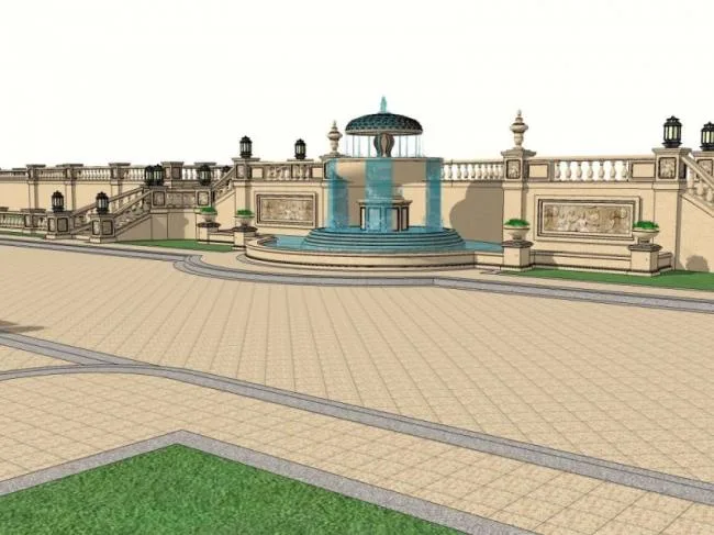Sketchup景观模型|广场景观，古典风格