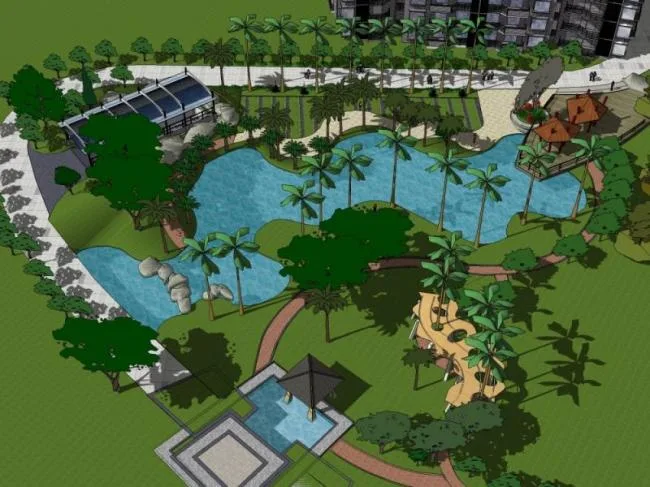 Sketchup景观模型|小区景观，古典风格