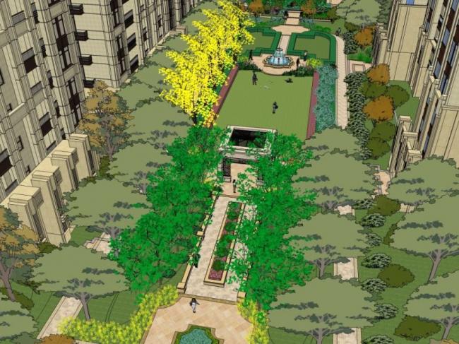 Sketchup景观模型|小区景观，住宅景观，古典风格