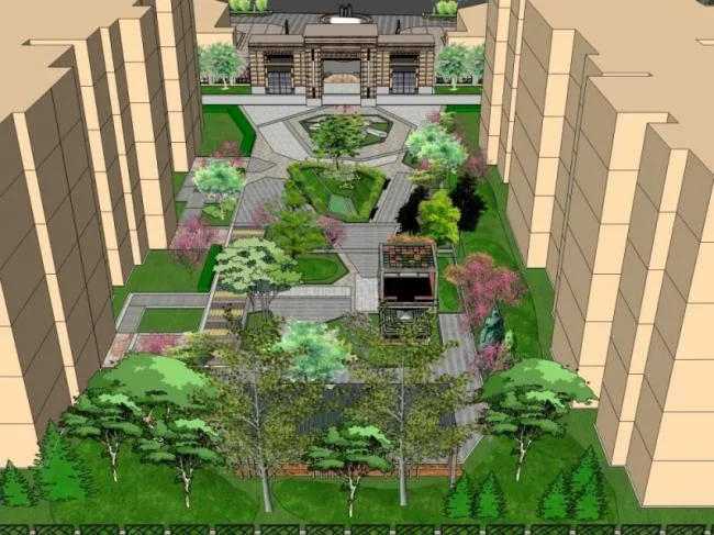Sketchup景观模型|小区景观，住宅景观，现代风格