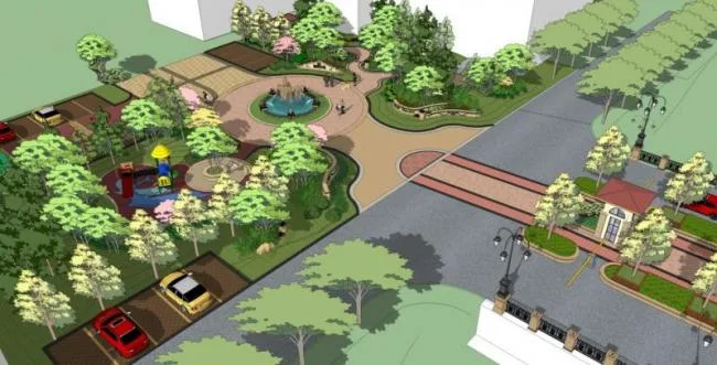 Sketchup景观模型|小区景观，住宅景观，古典风格