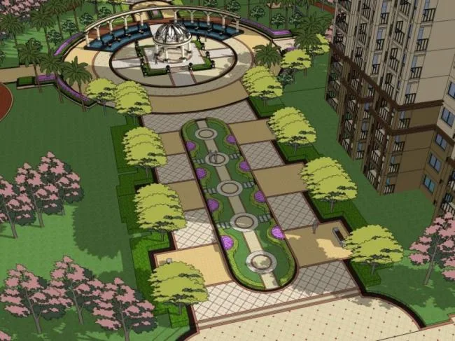 Sketchup景观模型|小区景观，住宅景观，古典风格