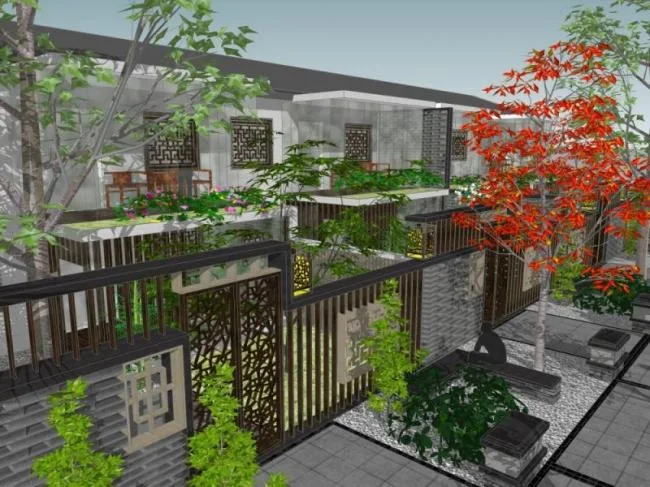 Sketchup景观模型|别墅庭院，现代中式风格