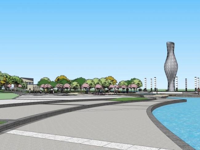 Sketchup景观模型|广场景观，现代风格