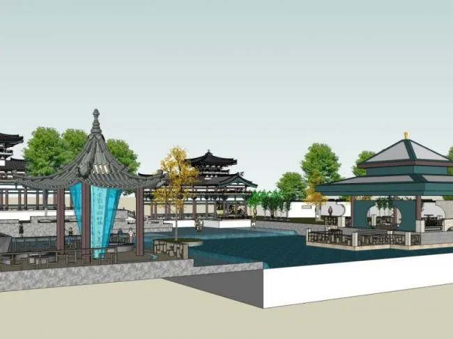 Sketchup景观模型|公园景观，园林景观，中式风格，中式园林