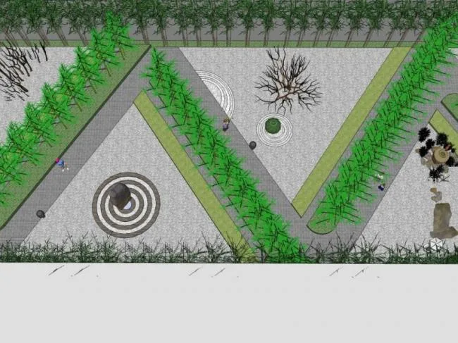 Sketchup景观模型|游园景观，现代中式风格