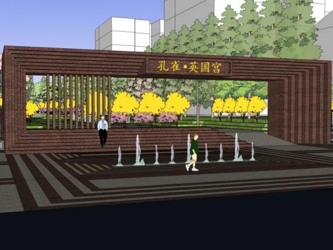 Sketchup景观模型|小区景观，住宅景观，英式风格，古典风格