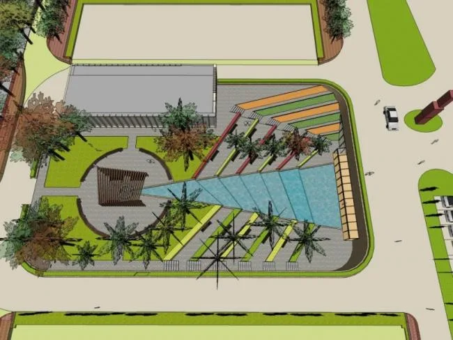 Sketchup景观模型|下沉广场景观，现代风格