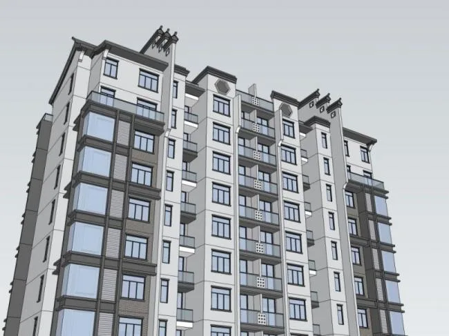 Sketchup住宅模型|高层住宅，现代中式风格