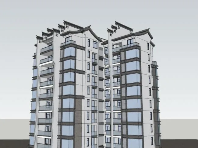 Sketchup住宅模型|高层住宅，现代中式风格