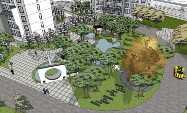 Sketchup景观模型|住宅景观，居住区景观，现代中式风格