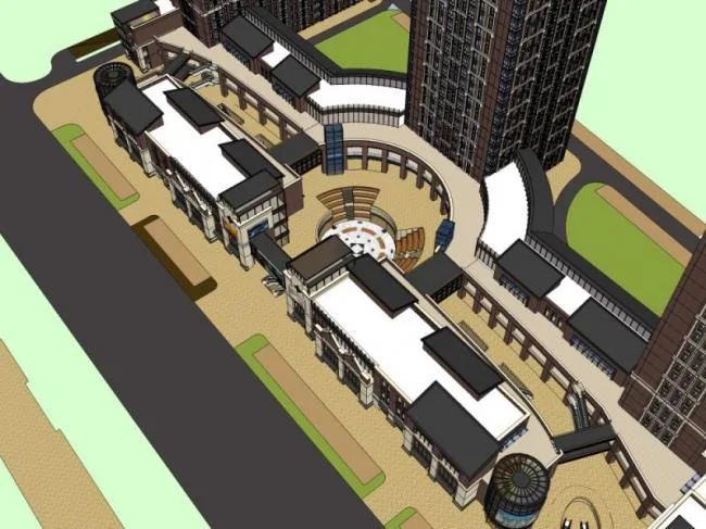 Sketchup综合体模型|多高层商住综合体，住宅，底层商业，古典风格