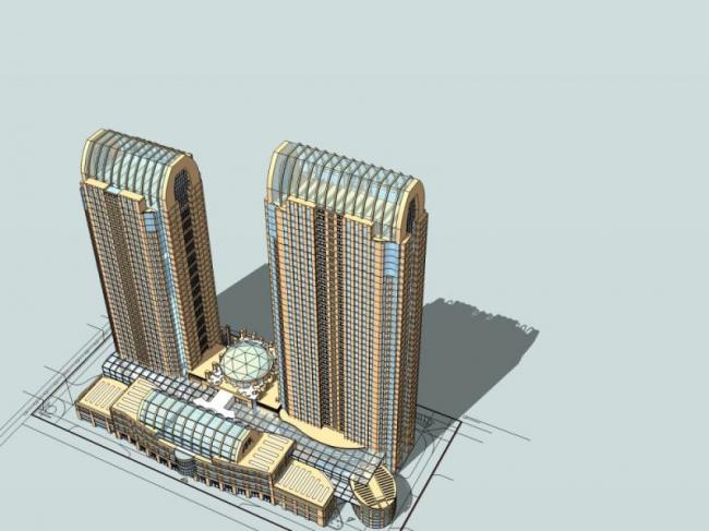 Sketchup酒店模型|超高层酒店，西方新古典风格