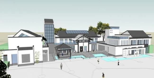 Sketchup商业模型|低层会所，现代中式风格