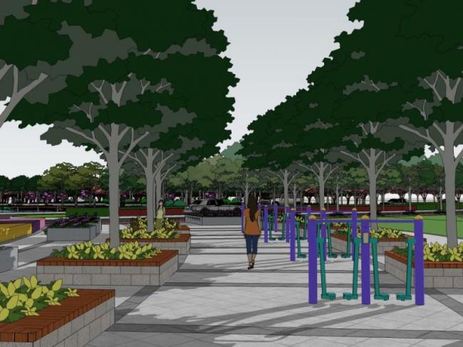 Sketchup景观模型|道路景观，街头公园景观，现代风格